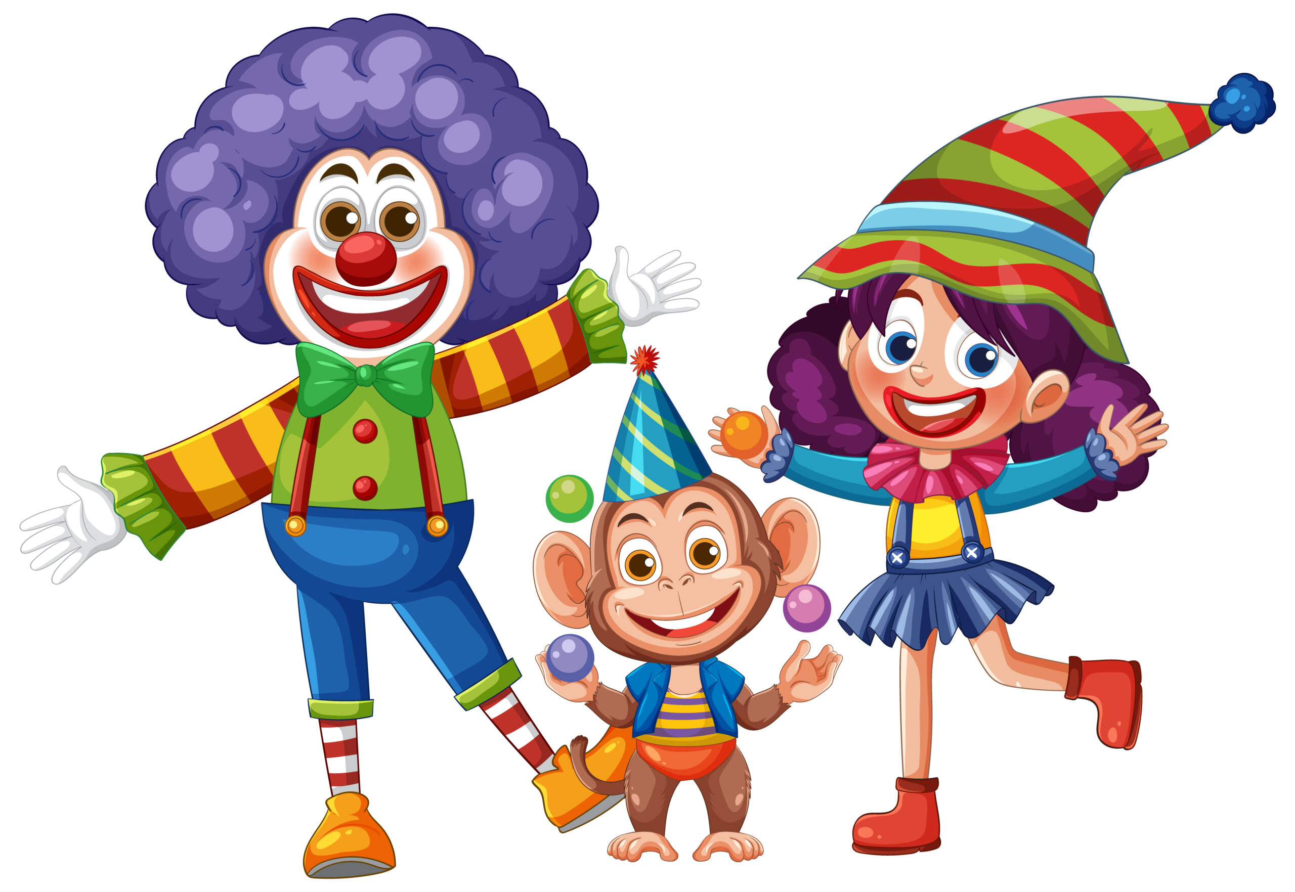 Colorful Clown and Friends in Festive Attire